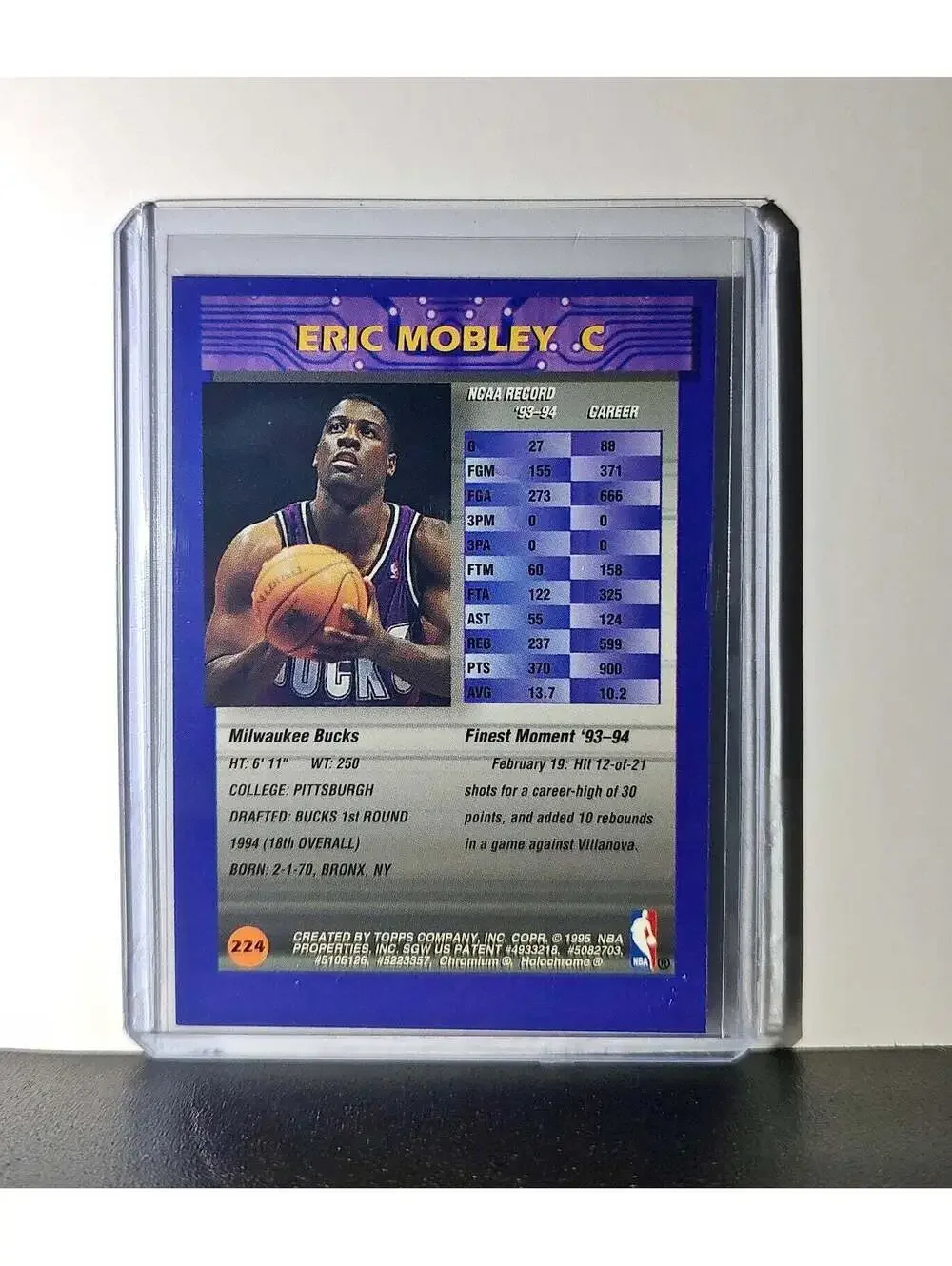 Eric Mobley Rookie 1994-95 Topps Finest #224 Card